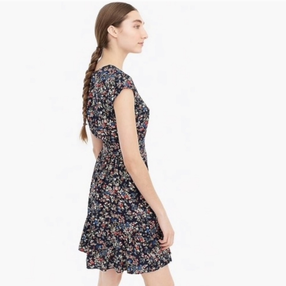 J.Crew Ruffle-front Mini Faux Wrap Dress in Tapestry Blue Floral Size 10 Medium - Picture 5 of 15